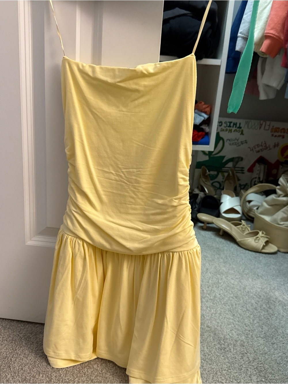Garage Yellow Spaghetti-Strap Mini Dress